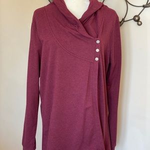 Maroon asymmetrical button sweatshirt w/ thumbies